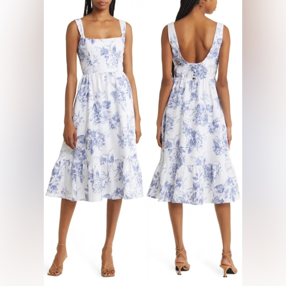 Reformation Bucatini Floral Print Linen Midi Dress